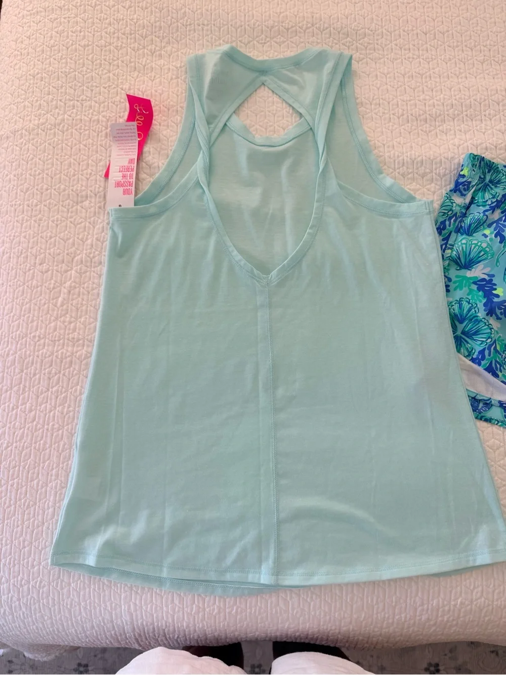 S- Lilly Pulitzer Seafoam Racerback Tank and M- Ocean Trail Shorts - Picture 4 of 12